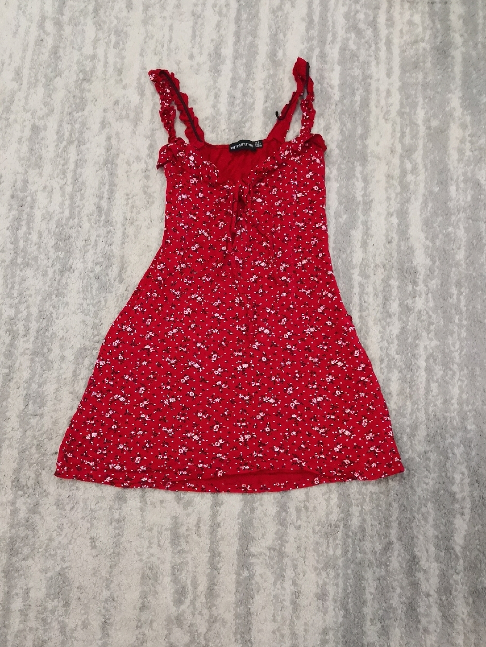 PrettyLittleThing Red Floral Tie-Front Mini Dress